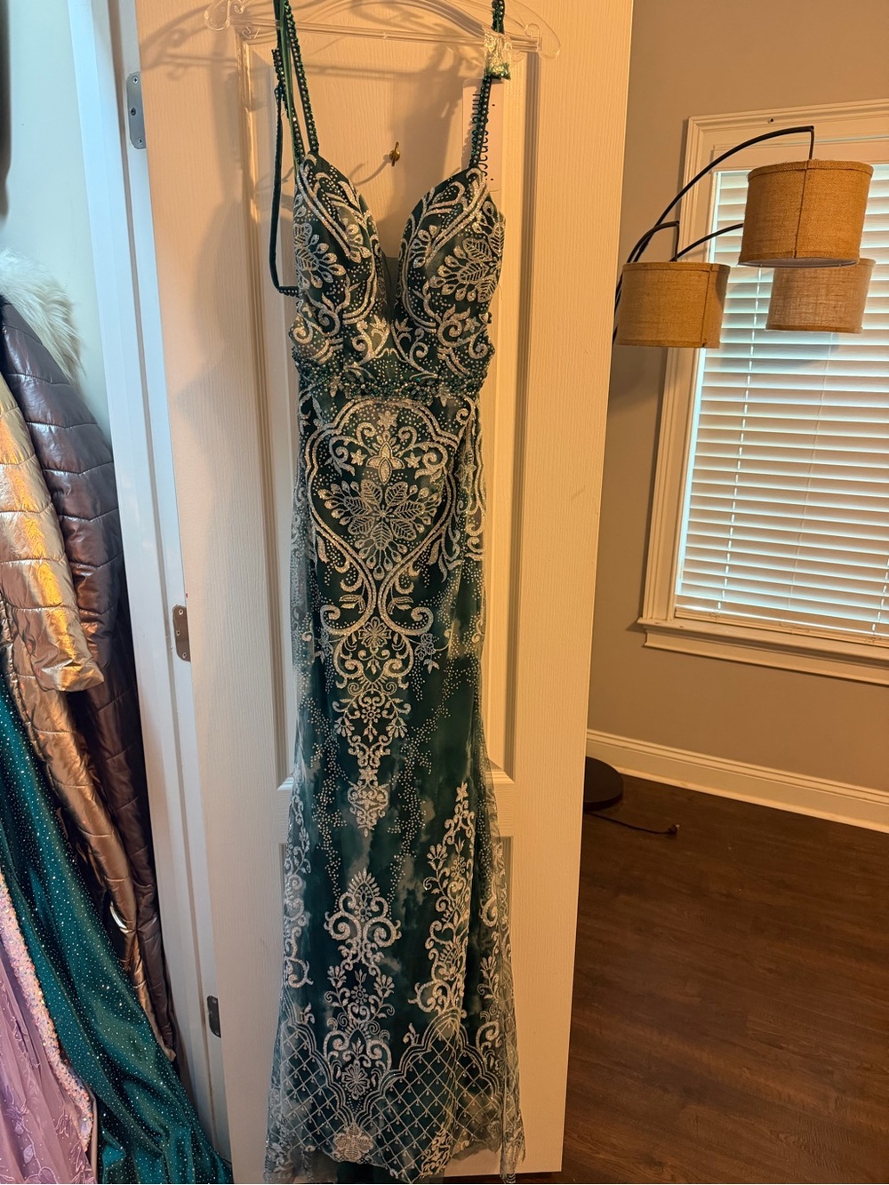 Hunter Emerald Green Beaded Lace Prom Gown